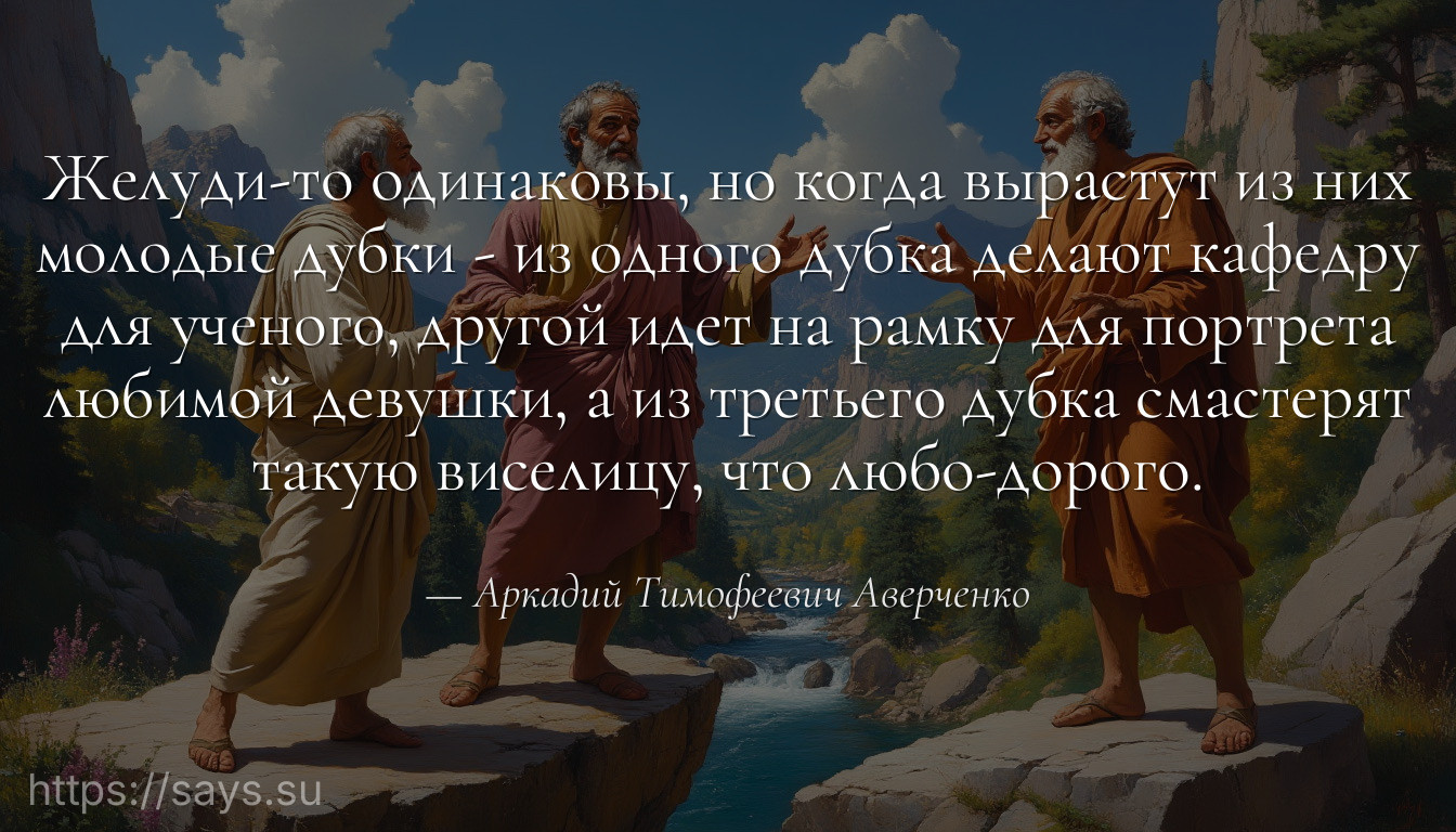 Желуди-то одинаковы, но когда вырастут из них молодые дубки - из одного дубка делают кафедру для ученого, другой идет на рамку для портрета любимой девушки, а из третьего дубка смастерят такую виселицу, что любо-дорого.