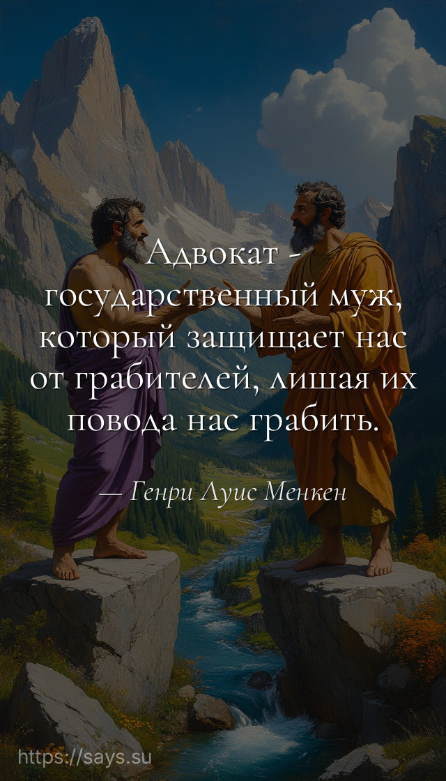 Адвокат - государственный муж, который защищает нас от грабителей, лишая их повода нас грабить.