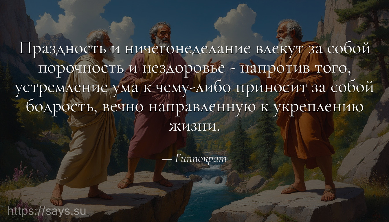 Праздность и ничегонеделание влекут за собой порочность и нездоровье - напротив того, устремление ума к чему-либо приносит за собой бодрость, вечно направленную к укреплению жизни.