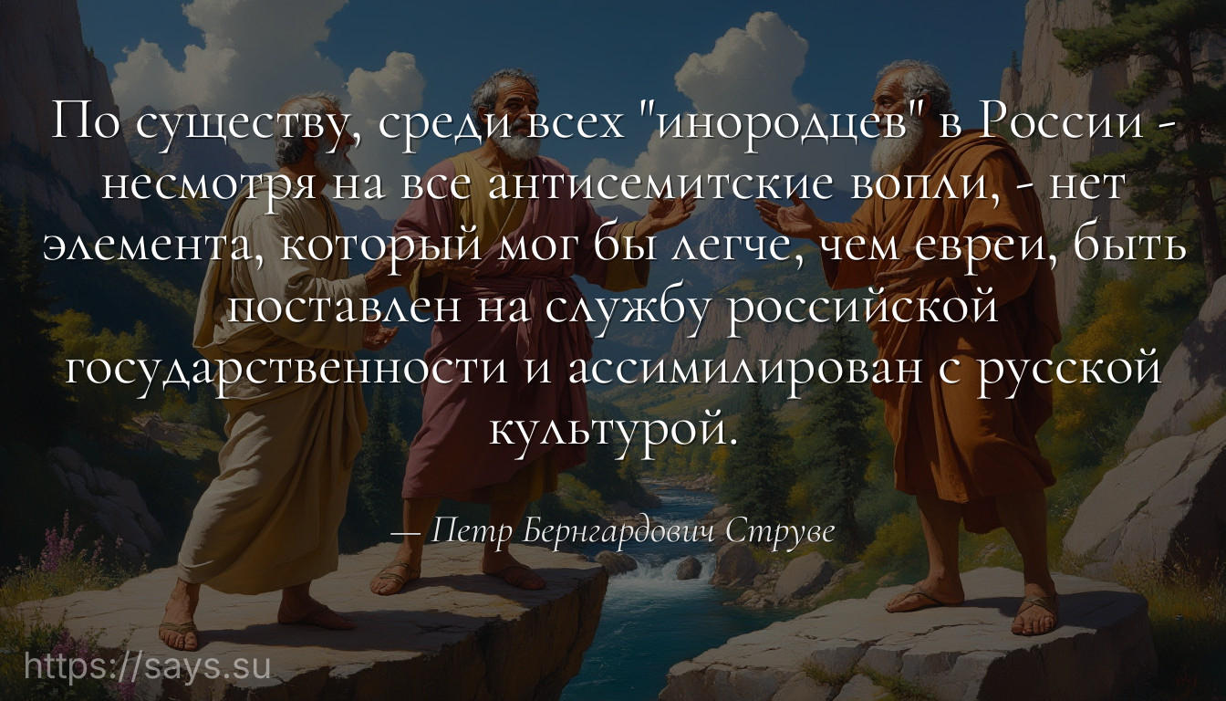 По существу, среди всех "инородцев" в России - несмотря на все антисемитские вопли, - нет элемента, который мог бы легче, чем евреи, быть поставлен на службу российской государственности и ассимилирован с русской культурой.