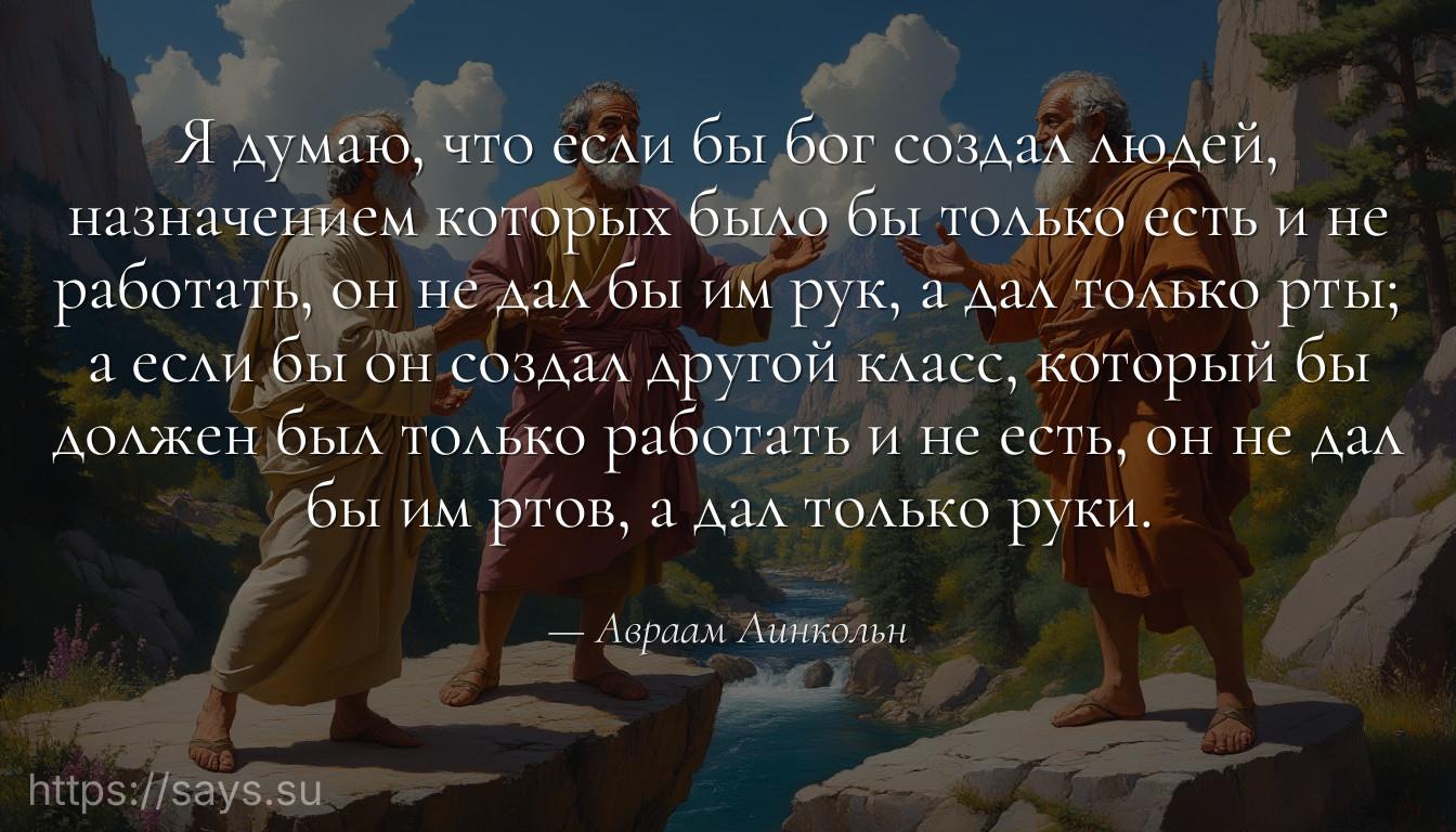 Я думаю, что если бы бог создал людей, назначением которых было бы только есть и не работать, он не дал бы им рук, а дал только рты; а если бы он создал другой класс, который бы должен был только работать и не есть, он не дал бы им ртов, а дал только руки.