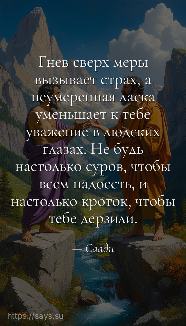 Гнев сверх меры вызывает страх, а неумеренная ласка уменьшает к тебе уважение в людских глазах. Не будь настолько суров, чтобы всем надоесть, и настолько кроток, чтобы тебе дерзили.
