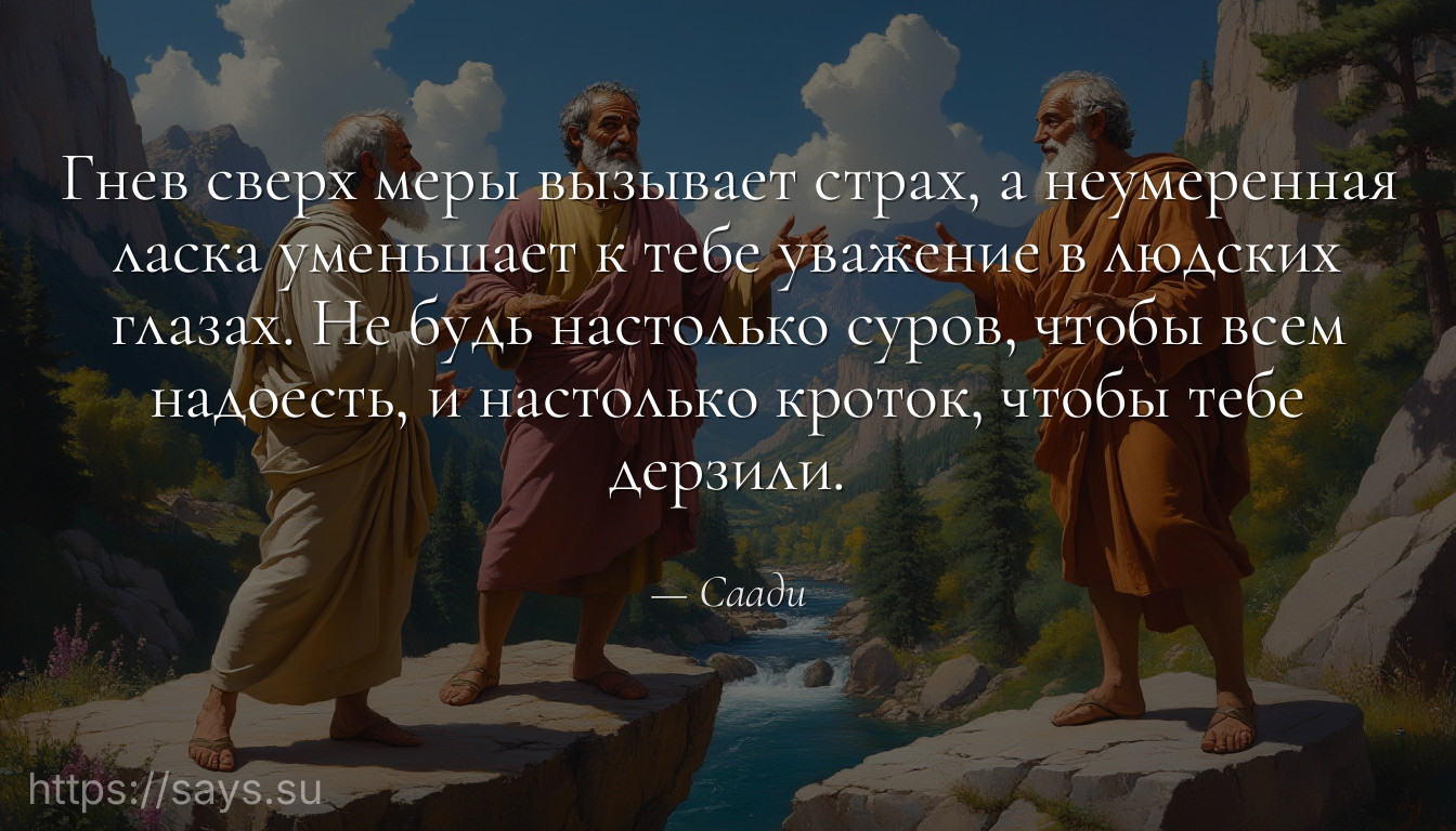 Гнев сверх меры вызывает страх, а неумеренная ласка уменьшает к тебе уважение в людских глазах. Не будь настолько суров, чтобы всем надоесть, и настолько кроток, чтобы тебе дерзили.