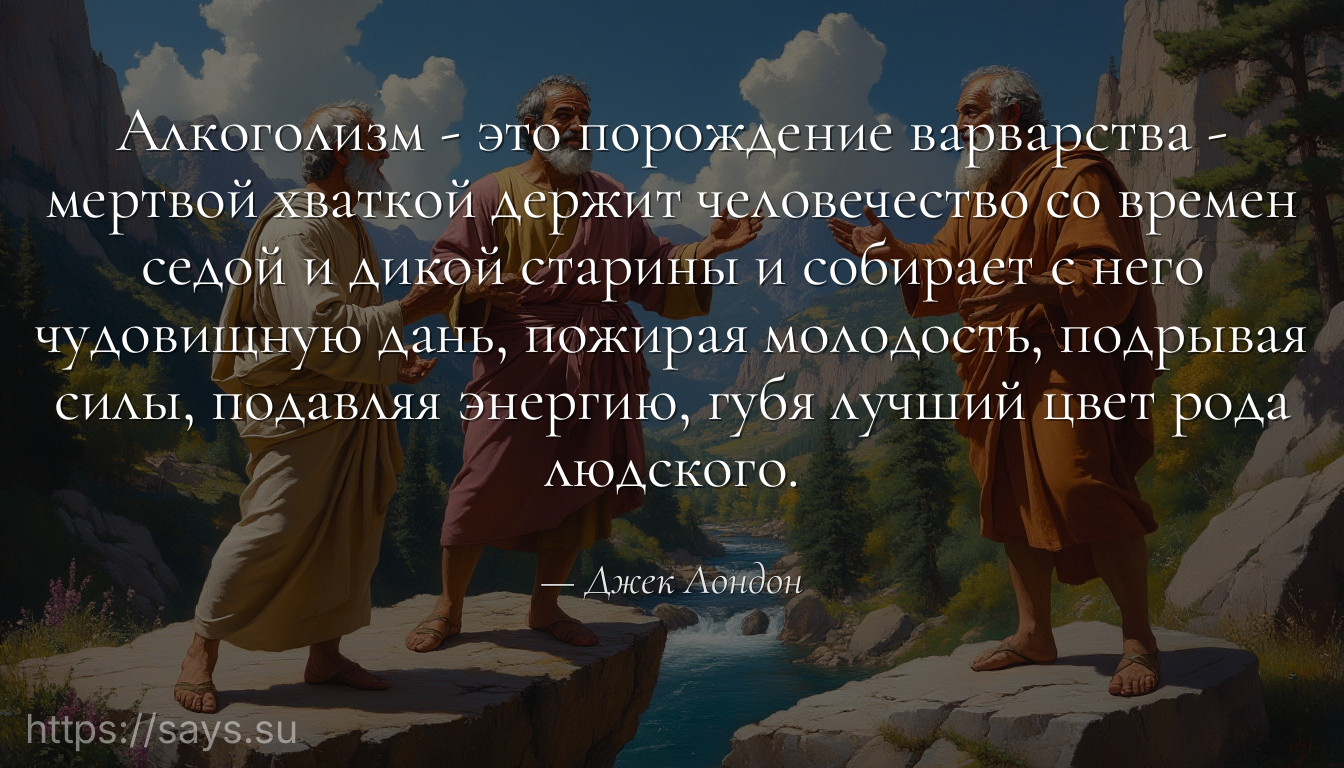 Алкоголизм - это порождение варварства - мертвой хваткой держит человечество со времен седой и дикой старины и собирает с него чудовищную дань, пожирая молодость, подрывая силы, подавляя энергию, губя лучший цвет рода людского.