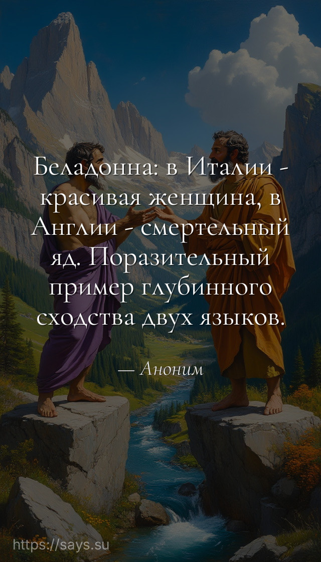 Беладонна: в Италии - красивая женщина, в Англии - смертельный яд. Поразительный пример глубинного сходства двух языков.