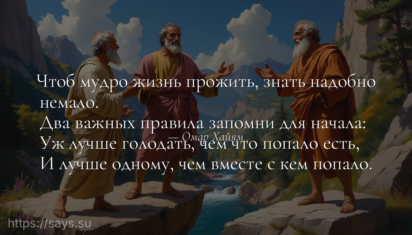 Чтоб мудро жизнь прожить, знать надобно немало.<br />Два важных правила запомни для начала:<br />Уж лучше голодать, чем что попало есть,<br />И лучше одному, чем вместе с кем попало.