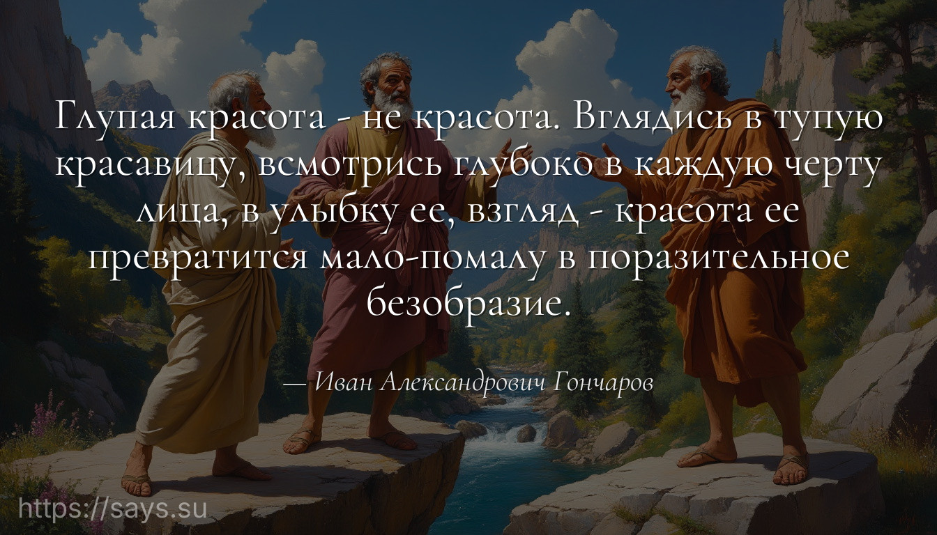 Глупая красота - не красота. Вглядись в тупую красавицу, всмотрись глубоко в каждую черту лица, в улыбку ее, взгляд - красота ее превратится мало-помалу в поразительное безобразие.