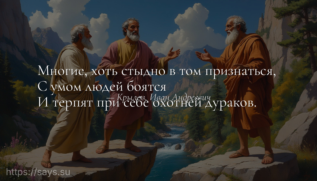Многие, хоть стыдно в том признаться, <br />С умом людей боятся <br />И терпят при себе охотней дураков.