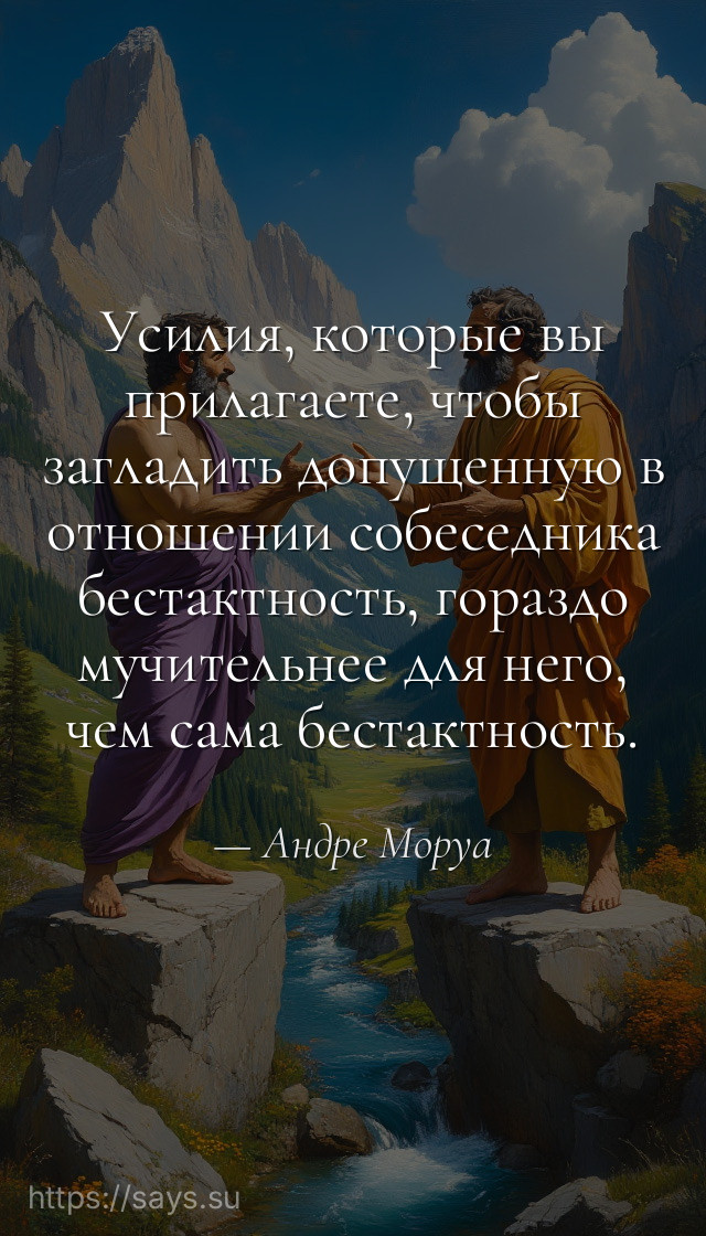 Усилия, которые вы прилагаете, чтобы загладить допущенную в отношении собеседника бестактность, гораздо мучительнее для него, чем сама бестактность.