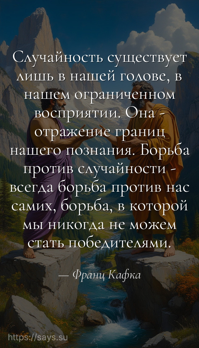 Случайность существует лишь в нашей голове, в нашем ограниченном восприятии. Она - отражение границ нашего познания. Борьба против случайности - всегда борьба против нас самих, борьба, в которой мы никогда не можем стать победителями.