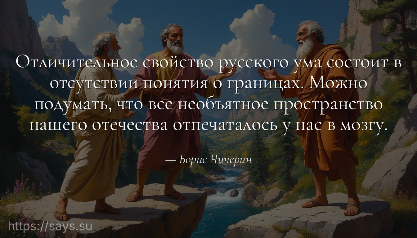 Отличительное свойство русского ума состоит в отсутствии понятия о границах. Можно подумать, что все необъятное пространство нашего отечества отпечаталось у нас в мозгу.