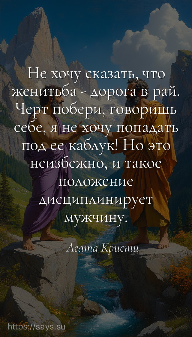 Не хочу сказать, что женитьба - дорога в рай. Черт побери, говоришь себе, я не хочу попадать под ее каблук! Но это неизбежно, и такое положение дисциплинирует мужчину.