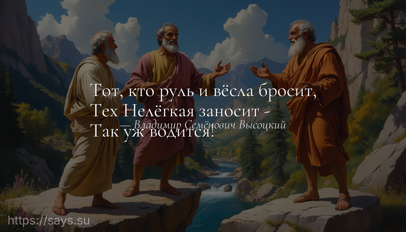 Тот, кто руль и вёсла бросит,<br />Тех Нелёгкая заносит -<br />Так уж водится!