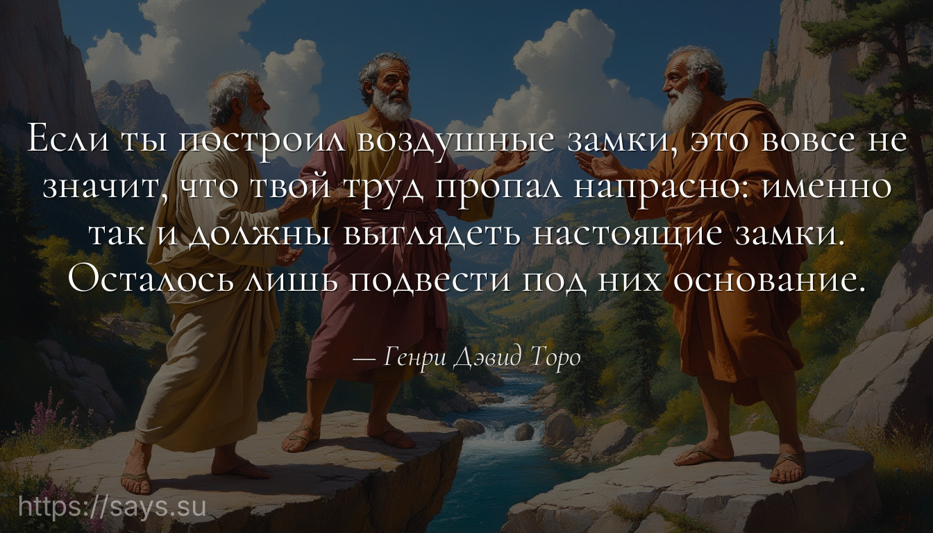 Если ты построил воздушные замки, это вовсе не значит, что твой труд пропал напрасно: именно так и должны выглядеть настоящие замки. Осталось лишь подвести под них основание.