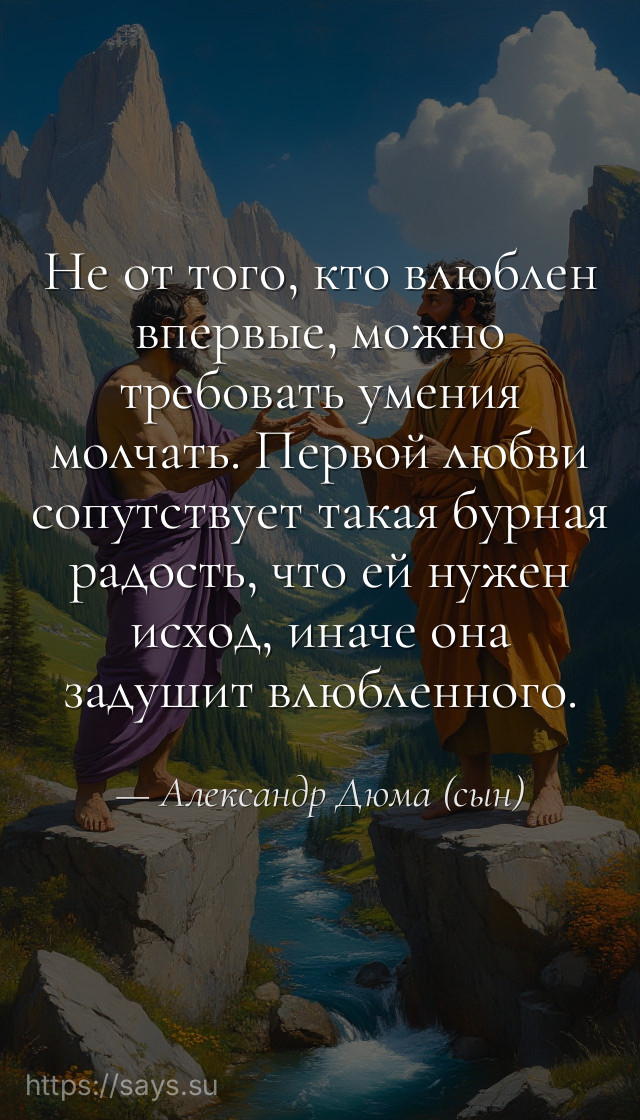 Не от того, кто влюблен впервые, можно требовать умения молчать. Первой любви сопутствует такая бурная радость, что ей нужен исход, иначе она задушит влюбленного.