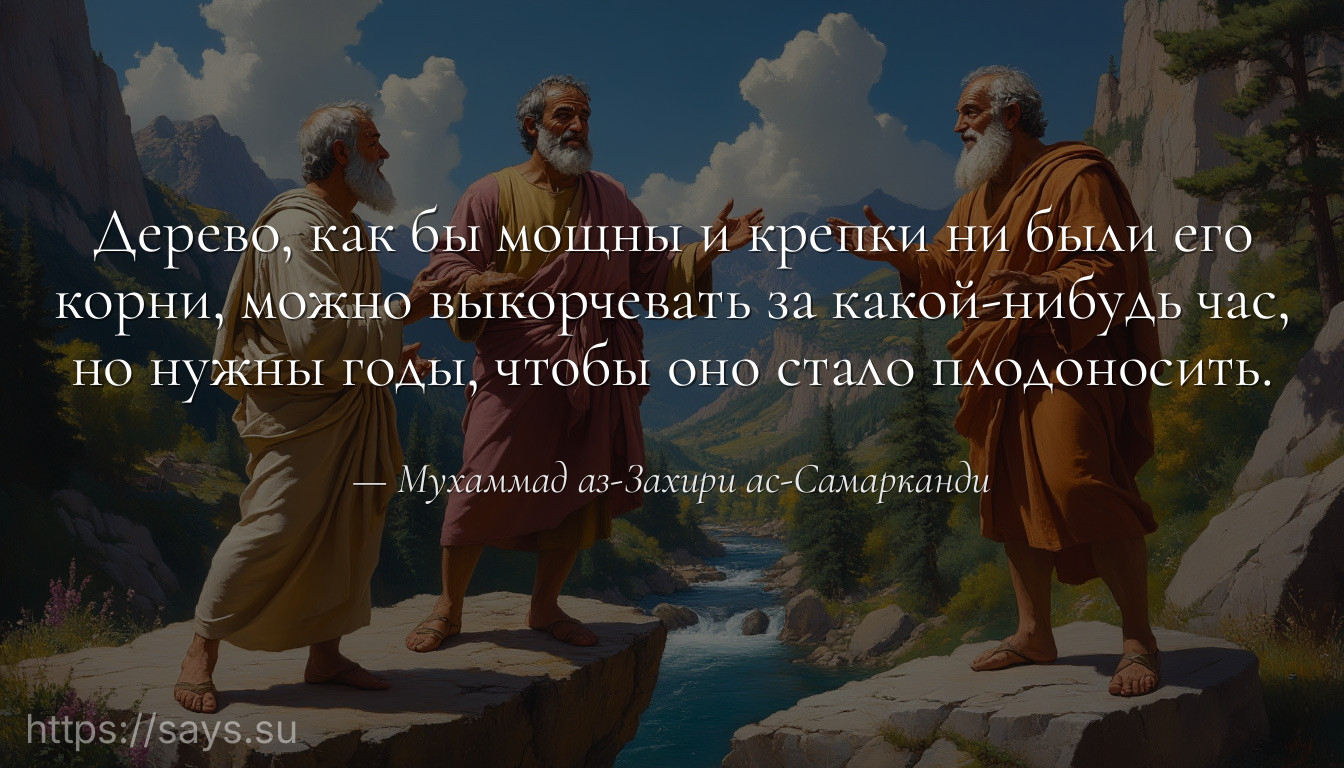 Дерево, как бы мощны и крепки ни были его корни, можно выкорчевать за какой-нибудь час, но нужны годы, чтобы оно стало плодоносить.