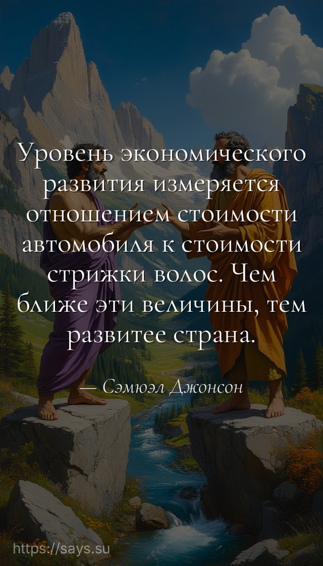 Уровень экономического развития измеряется отношением стоимости автомобиля к стоимости стрижки волос. Чем ближе эти величины, тем развитее страна.