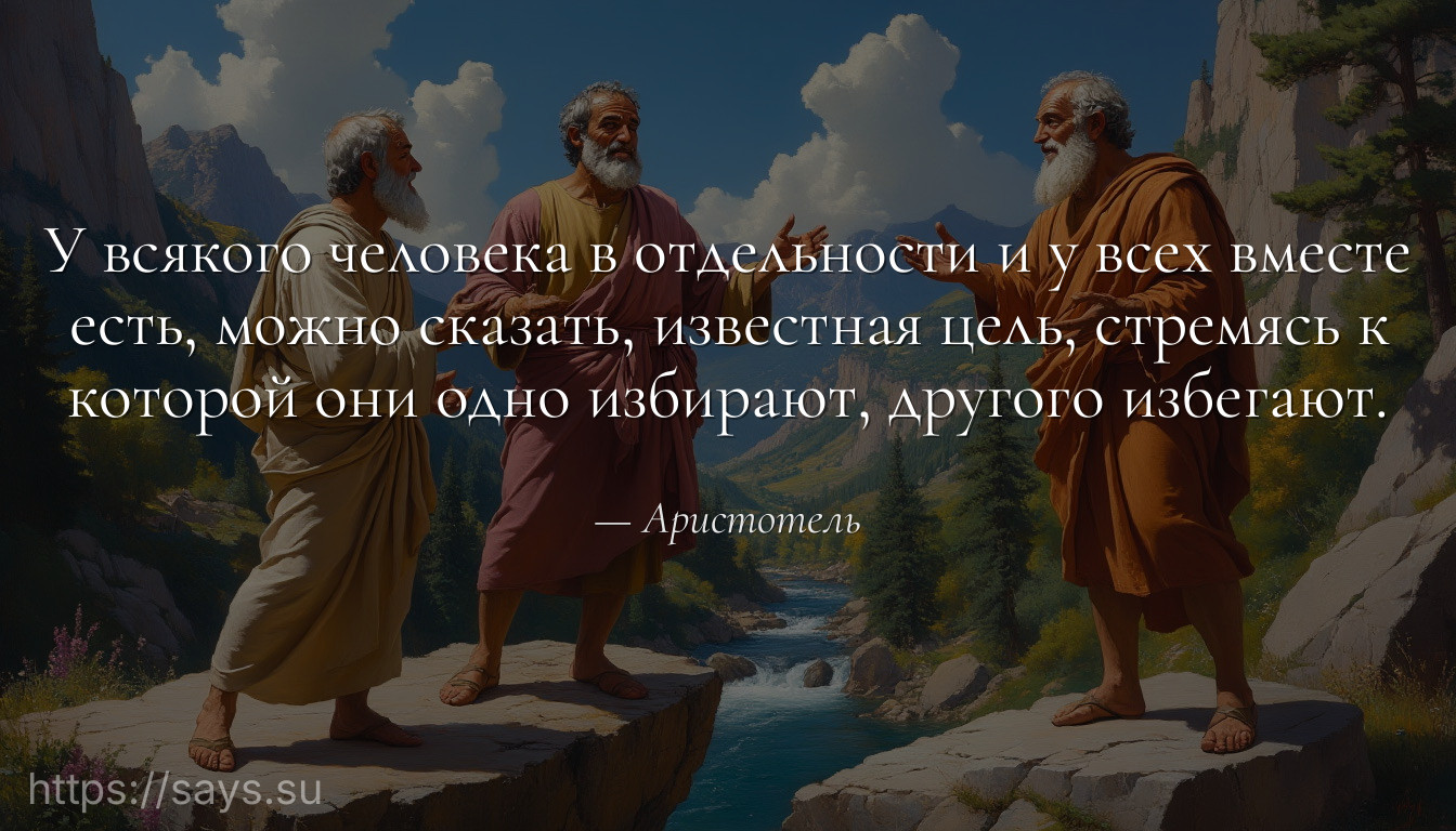 У всякого человека в отдельности и у всех вместе есть, можно сказать, известная цель, стремясь к которой они одно избирают, другого избегают.