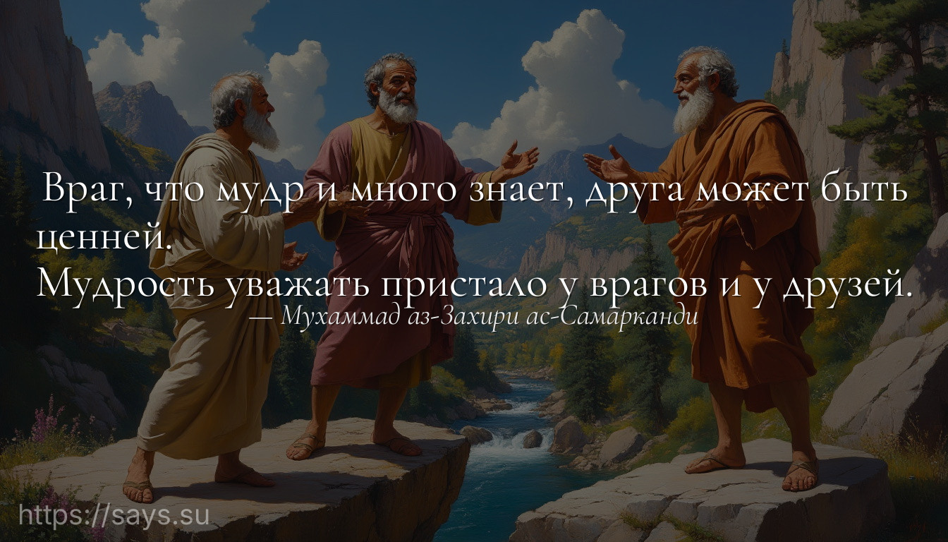 Враг, что мудр и много знает, друга может быть ценней.<br />Мудрость уважать пристало у врагов и у друзей.