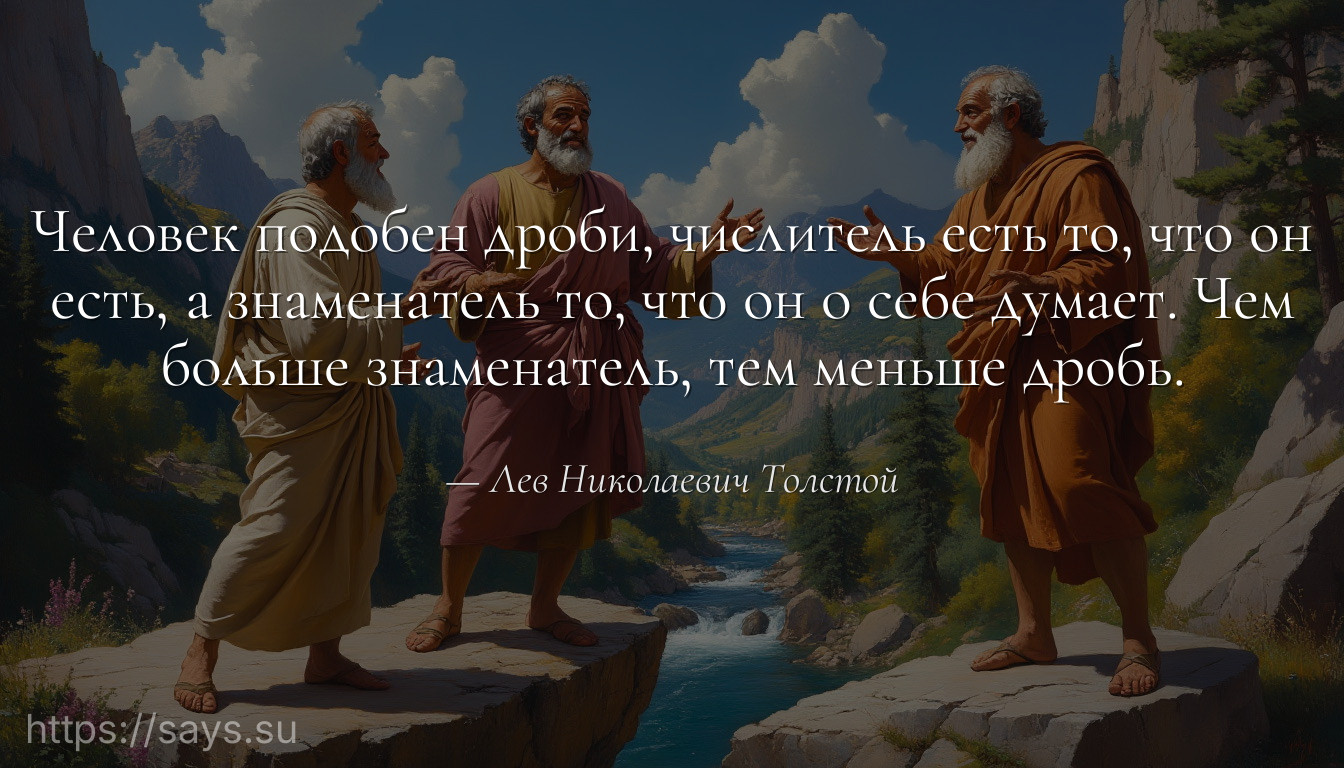 Человек подобен дроби, числитель есть то, что он есть, а знаменатель то, что он о себе думает. Чем больше знаменатель, тем меньше дробь.