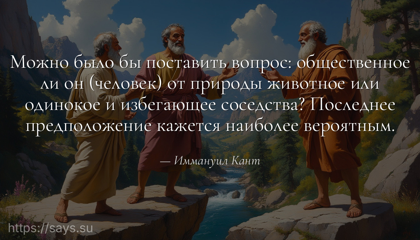 Можно было бы поставить вопрос: общественное ли он (человек) от природы животное или одинокое и избегающее соседства? Последнее предположение кажется наиболее вероятным.