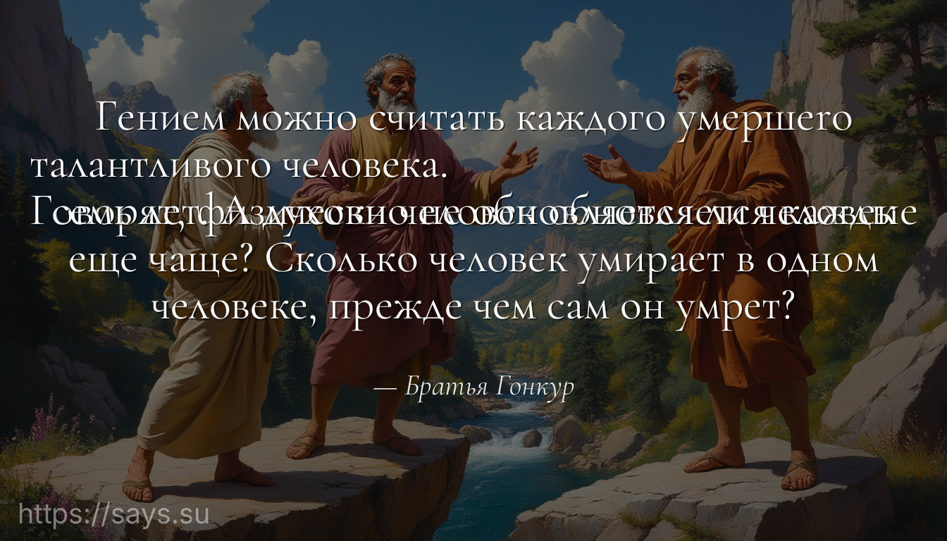 Гением можно считать каждого умершerо талантливого человека.<br />Говорят, физически человек обновляется каждые семь лет. А духовно не обновляется ли человек еще чаще? Сколько человек умирает в одном человеке, прежде чем сам он умрет?