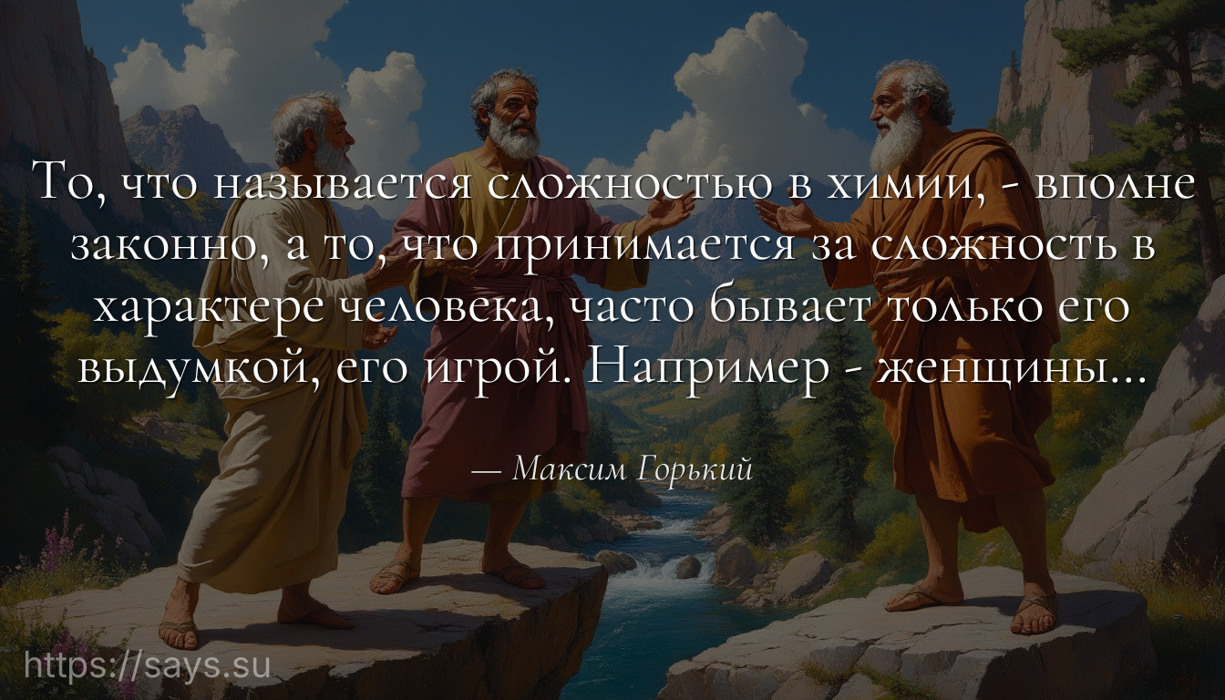 То, что называется сложностью в химии, - вполне законно, а то, что принимается за сложность в характере человека, часто бывает только его выдумкой, его игрой. Например - женщины…