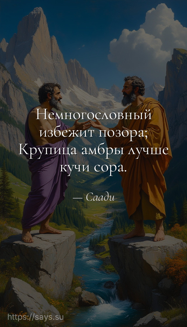 Немногословный избежит позора; Крупица амбры лучше кучи сора.