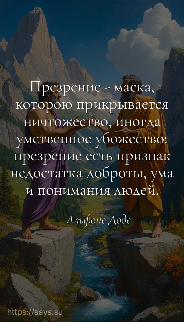 Презрение - маска, которою прикрывается ничтожество, иногда умственное убожество: презрение есть признак недостатка доброты, ума и понимания людей.
