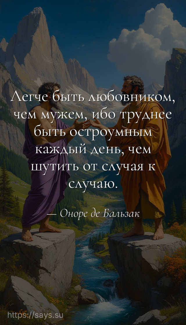 Легче быть любовником, чем мужем, ибо труднее быть остроумным каждый день, чем шутить от случая к случаю.