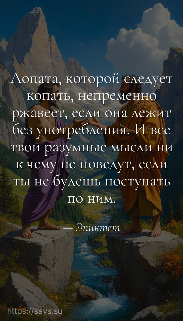 Лопата, которой следует копать, непременно ржавеет, если она лежит без употребления. И все твои разумные мысли ни к чему не поведут, если ты не будешь поступать по ним.