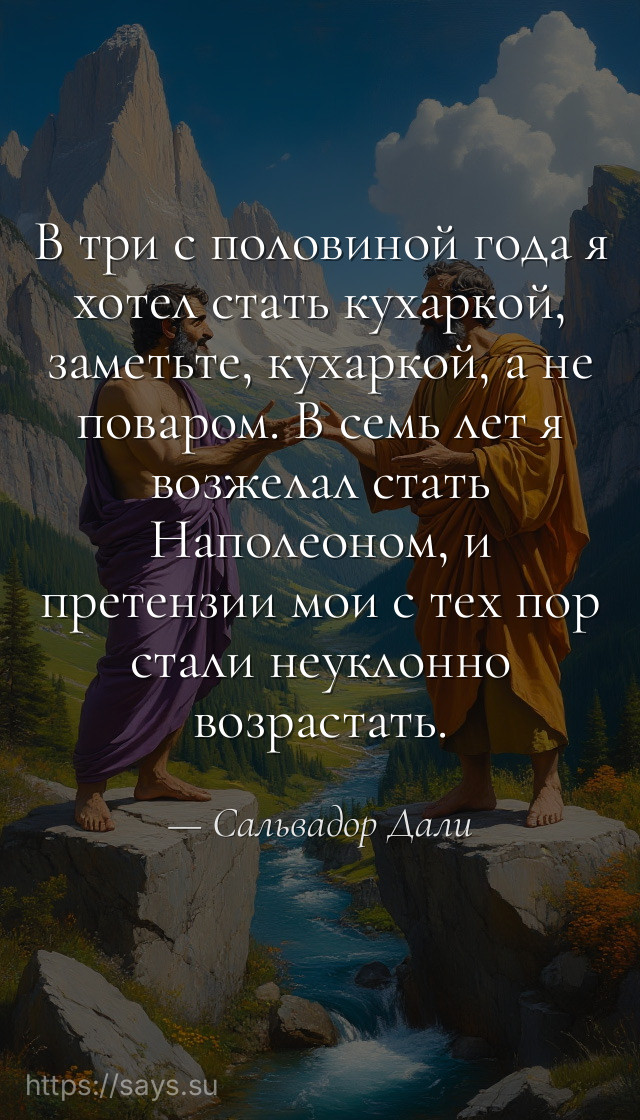 В три с половиной года я хотел стать кухаркой, заметьте, кухаркой, а не поваром. В семь лет я возжелал стать Наполеоном, и претензии мои с тех пор стали неуклонно возрастать.