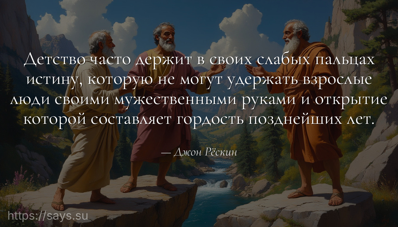 Детство часто держит в своих слабых пальцах истину, которую не могут удержать взрослые люди своими мужественными руками и открытие которой составляет гордость позднейших лет.