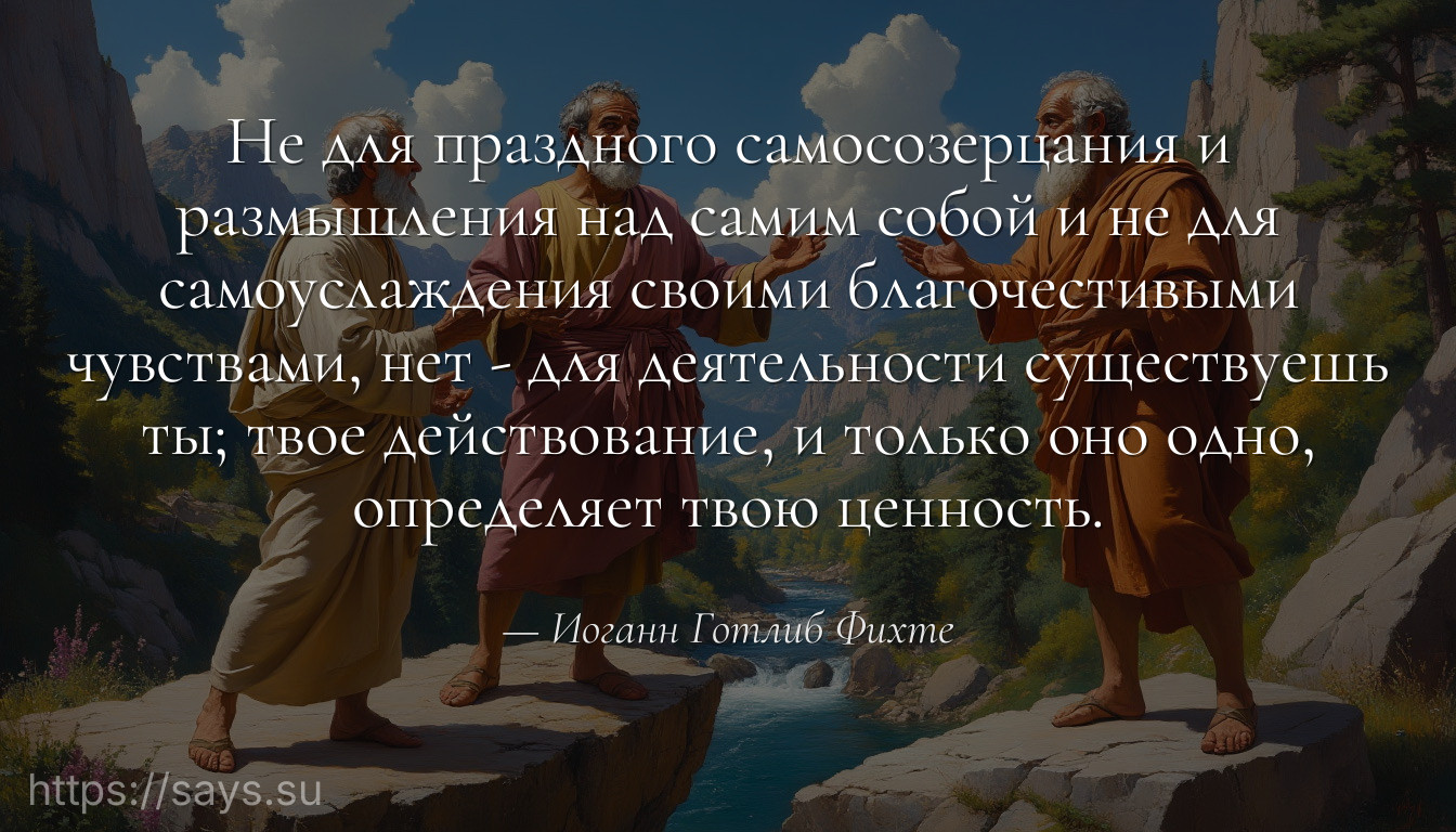 Не для праздного самосозерцания и размышления над самим собой и не для самоуслаждения своими благочестивыми чувствами, нет - для деятельности существуешь ты; твое действование, и только оно одно, определяет твою ценность.