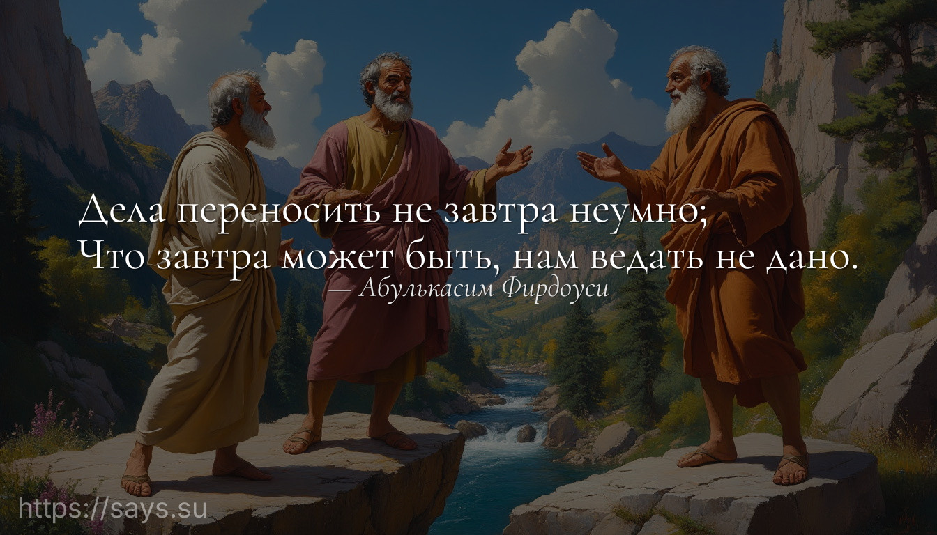Дела переносить не завтра неумно;<br />Что завтра может быть, нам ведать не дано.