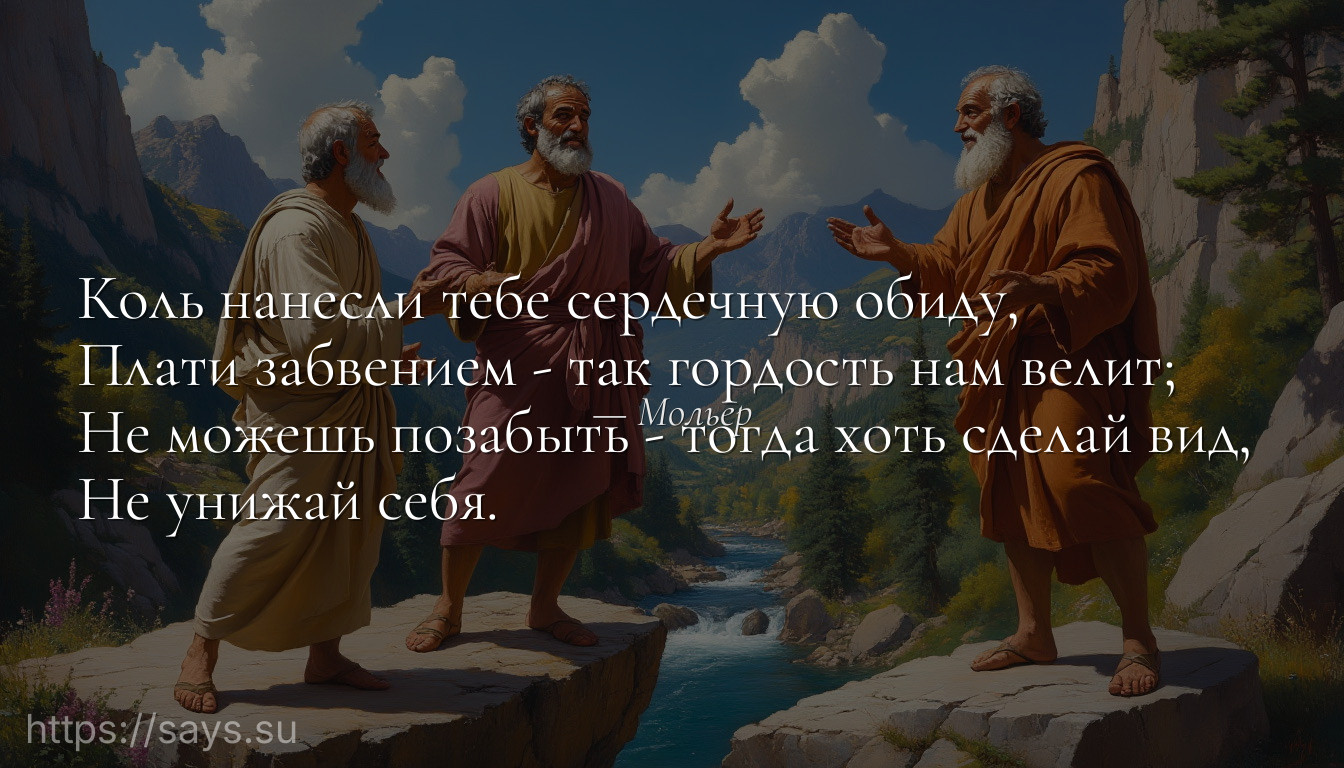 Коль нанесли тебе сердечную обиду, <br />Плати забвением - так гордость нам велит; <br />Не можешь позабыть - тогда хоть сделай вид, <br />Не унижай себя.