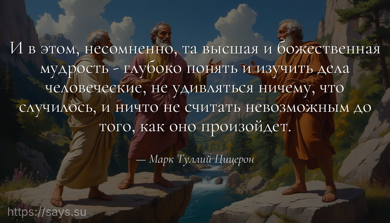 И в этом, несомненно, та высшая и божественная мудрость - глубоко понять и изучить дела человеческие, не удивляться ничему, что случилось, и ничто не считать невозможным до того, как оно произойдет.