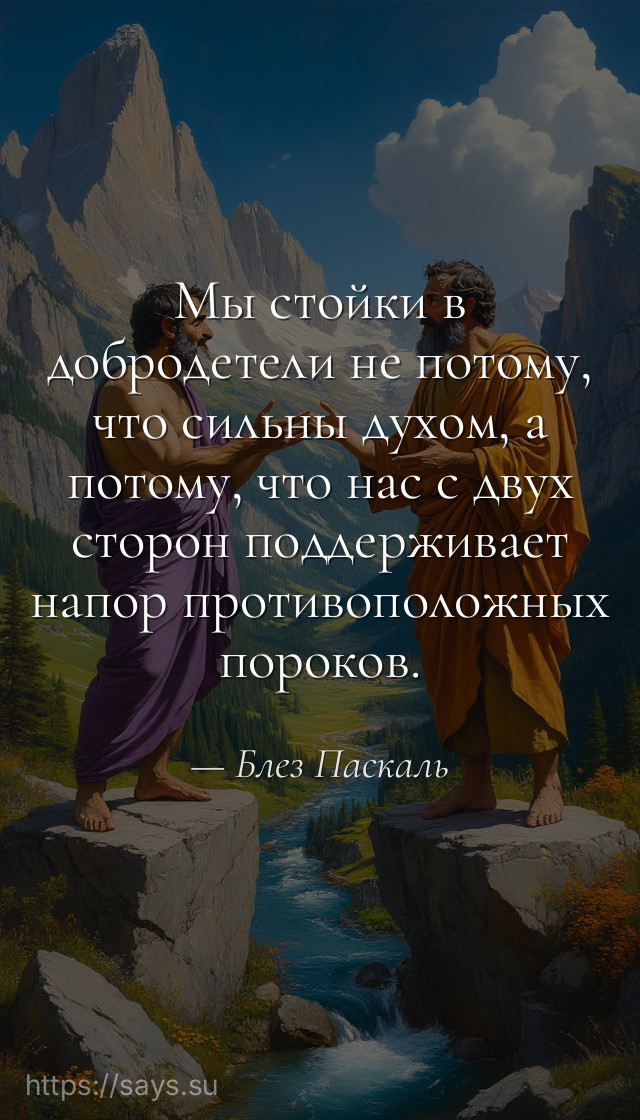 Мы стойки в добродетели не потому, что сильны духом, а потому, что нас с двух сторон поддерживает напор противоположных пороков.