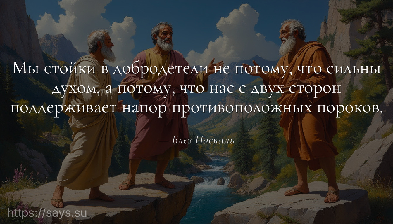 Мы стойки в добродетели не потому, что сильны духом, а потому, что нас с двух сторон поддерживает напор противоположных пороков.