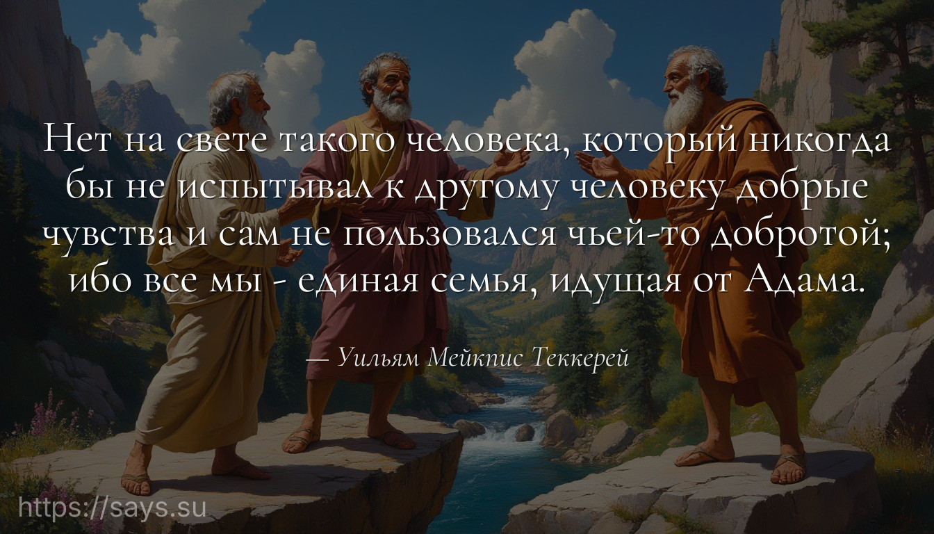 Нет на свете такого человека, который никогда бы не испытывал к другому человеку добрые чувства и сам не пользовался чьей-то добротой; ибо все мы - единая семья, идущая от Адама.