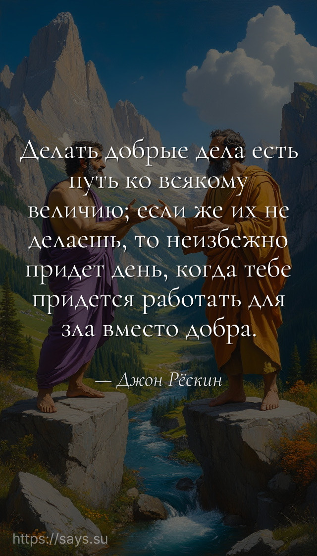 Делать добрые дела есть путь ко всякому величию; если же их не делаешь, то неизбежно придет день, когда тебе придется работать для зла вместо добра.