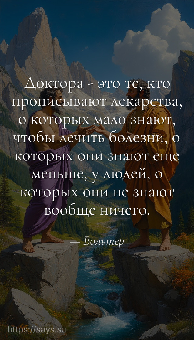 Доктора - это те, кто прописывают лекарства, о которых мало знают, чтобы лечить болезни, о которых они знают еще меньше, у людей, о которых они не знают вообще ничего.