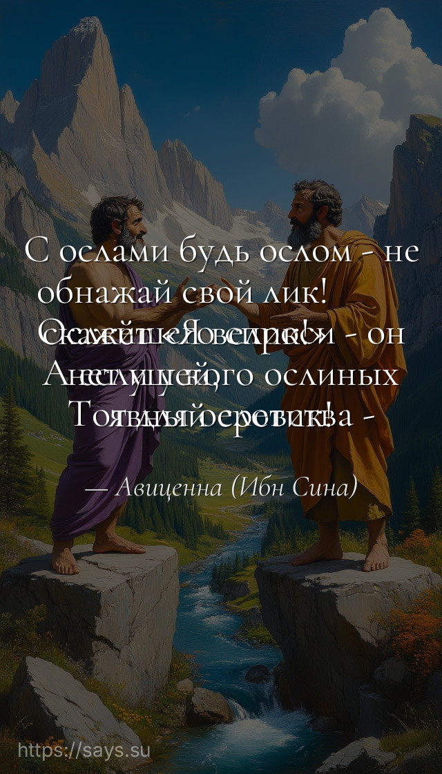 С ослами будь ослом - не обнажай свой лик!<br />Ослейшего спроси - он скажет «Я велик!»<br />А если у кого ослиных нет ушей,<br />Тот для ословства - явный еретик!