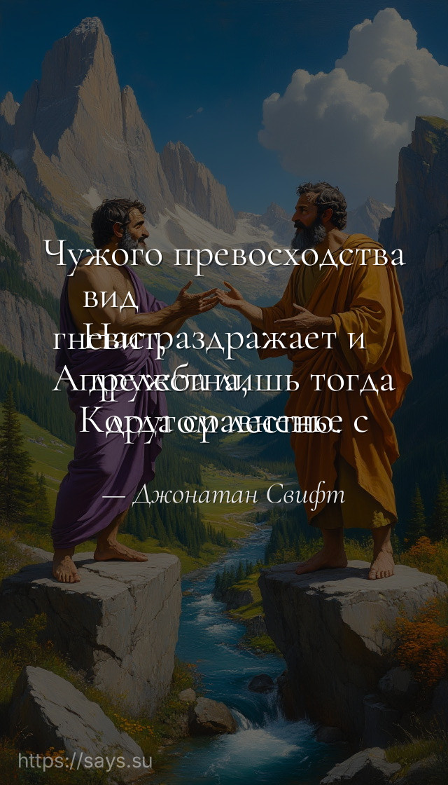Чужого превосходства вид <br />Нас раздражает и гневит, <br />А дружба лишь тогда прелестна, <br />Когда сравненье с другом лестно.