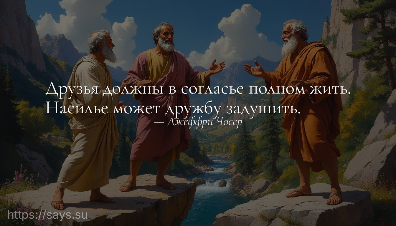Друзья должны в согласье полном жить.<br />Насилье может дружбу задушить.
