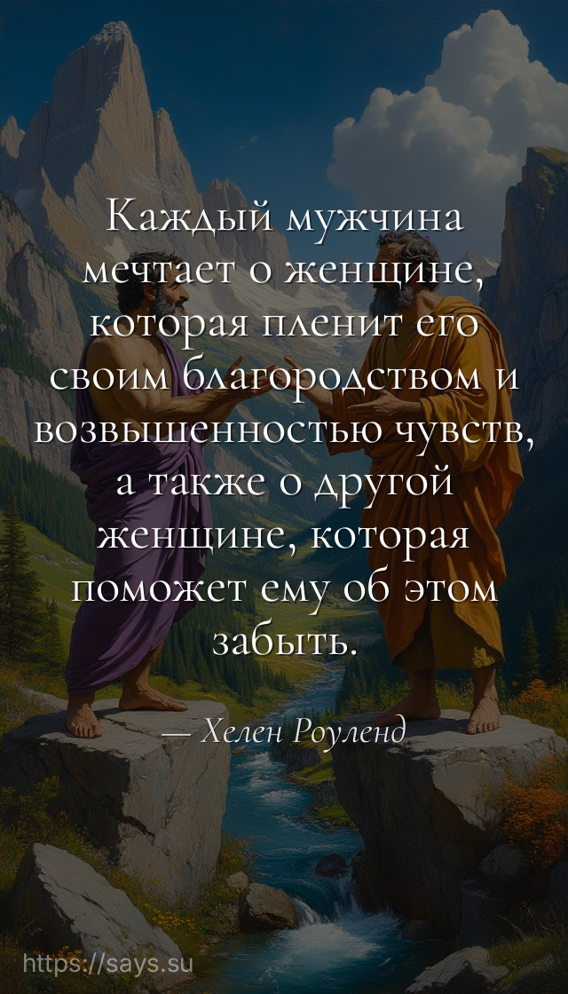 Каждый мужчина мечтает о женщине, которая пленит его своим благородством и возвышенностью чувств, а также о другой женщине, которая поможет ему об этом забыть.