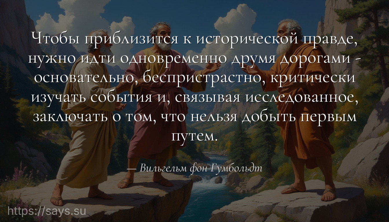 Чтобы приблизится к исторической правде, нужно идти одновременно друмя дорогами - основательно, беспристрастно, критически изучать события и, связывая исследованное, заключать о том, что нельзя добыть первым путем.