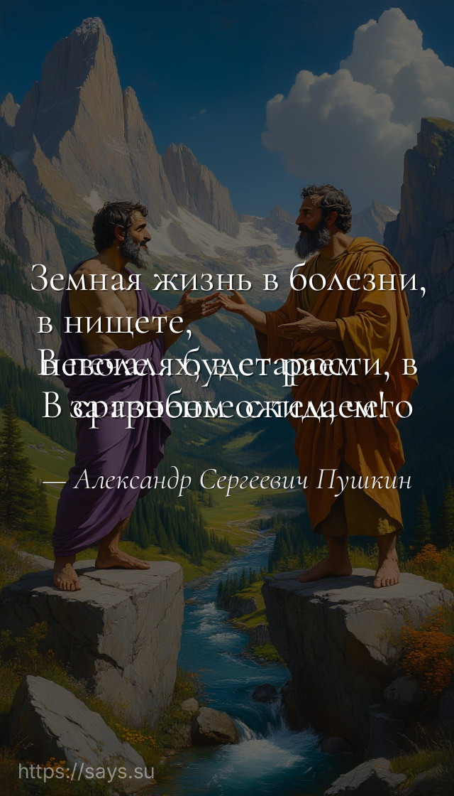 Земная жизнь в болезни, в нищете,<br />В печалях, в старости, в неволе... будет раем<br />В сравненье с тем, чего за гробом ожидаем!