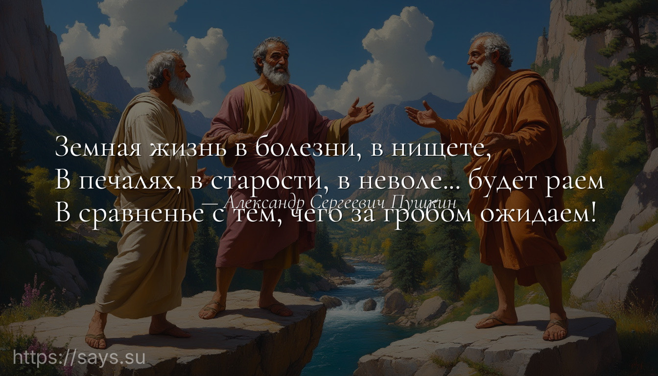Земная жизнь в болезни, в нищете,<br />В печалях, в старости, в неволе... будет раем<br />В сравненье с тем, чего за гробом ожидаем!