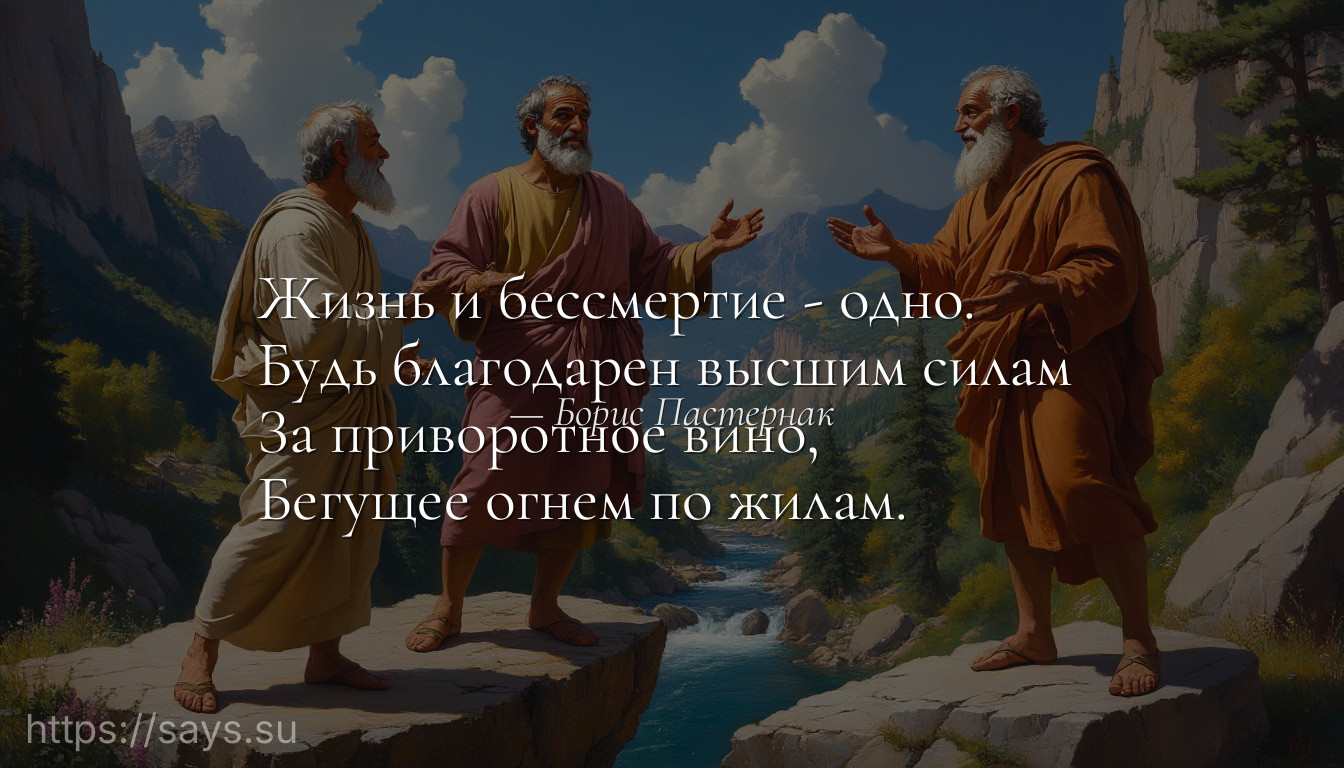 Жизнь и бессмертие - одно. <br />Будь благодарен высшим силам <br />За приворотное вино, <br />Бегущее огнем по жилам.